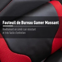 HOMCOM Luxe fauteuil/chaise de bureau gamer fonction massage + chauffage intégrée dossier inclinable rouge(m-9)