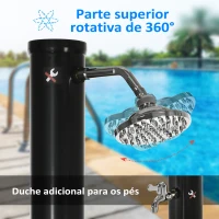 Outsunny Duche Solar de Jardim 20L Duche de Exterior com Cabeçal Redondo Torneira de Água Quente Máximo 60℃ 15,5x15,5x222 cm Preto(m-6)