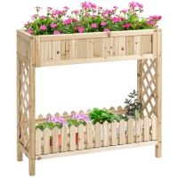 Outsunny Huerto Urbano de Madera 90x30x90 cm Mesa de Cultivo con Estante Inferior Seto Decorativo y 4 Orificios de Drenaje para Plantas Macetas Flores Natural(m-1)