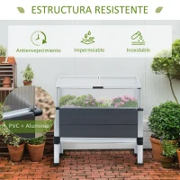 Outsunny Huerto Urbano Elevado de Aluminio 78,5x47x74,5 cm Macetero con Cubierta de Policarbonato y Techos Abatibles para Cultivos Planta Flores Gris(m-6)