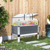Outsunny Huerto Urbano Elevado de Aluminio 78,5x47x74,5 cm Macetero con Cubierta de Policarbonato y Techos Abatibles para Cultivos Planta Flores Gris(m-2)