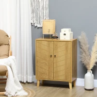 Dulap de depozitare vintage HOMCOM cu usi chevron duble si picioare din lemn de pin, dulap lateral pentru living, bucatarie, dormitor, efect de lemn natural(m-2)
