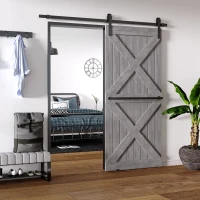 HOMCOM schuifdeurbeslagset met schroeven, complete set voor enkele houten deur(m-7)