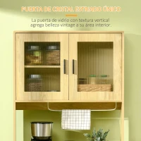 HOMCOM Aparador Alacena de Cocina Mueble Auxiliar con Puertas de Vidrio para Comedor Salón 80x40x184,5 cm Natural(m-5)