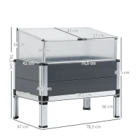 Outsunny Huerto Urbano Elevado de Aluminio 78,5x47x74,5 cm Macetero con Cubierta de Policarbonato y Techos Abatibles para Cultivos Planta Flores Gris(m-3)