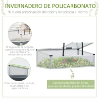 Outsunny Huerto Urbano Elevado de Aluminio 78,5x47x74,5 cm Macetero con Cubierta de Policarbonato y Techos Abatibles para Cultivos Planta Flores Gris(m-5)