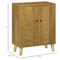Dulap de depozitare vintage HOMCOM cu usi chevron duble si picioare din lemn de pin, dulap lateral pentru living, bucatarie, dormitor, efect de lemn natural(m-3)