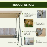 Outsunny Dondolo da Giardino 3 Posti in Acciaio con Tetto Regolabile e Cuscini(m-6)