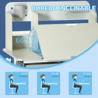 HOMCOM Bureau enfant hauteur réglable, plateau inclinable - 3 étagères, 2 niches, tablette coulissante à rangement gris blanc(m-5)