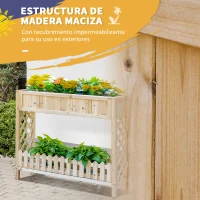 Outsunny Huerto Urbano de Madera 90x30x90 cm Mesa de Cultivo con Estante Inferior Seto Decorativo y 4 Orificios de Drenaje para Plantas Macetas Flores Natural(m-7)