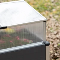 Outsunny Huerto Urbano Elevado de Aluminio 78,5x47x74,5 cm Macetero con Cubierta de Policarbonato y Techos Abatibles para Cultivos Planta Flores Gris(m-7)