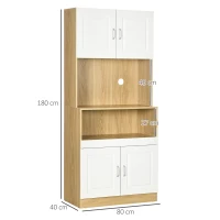 Unitate de camara inalta HOMCOM din PA de culoare alb si lemn cu 4 usi cu dulapuri si raft deschis, pentru bucatarie si sufragerie, 80x40x180 cm(m-3)