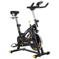 HOMCOM Bicicleta Estática Bicicleta Ciclismo Indoor com Ecrã LCD Volante de Inércia de 10kg 47x120x104.5-117cm Preto e Amarelo(m-1)