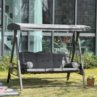 Outsunny 3 Seat Garden Swing Chair Steel Swing Bench w/ Cushions Cup Trays(m-2)