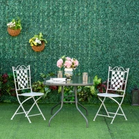 Outsunny Aquatex Glass Garden Table Curved Metal Frame Parasol Hole 4 Legs Outdoor Gre(m-12)