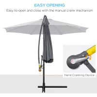 Outsunny 3(m) Garden Parasol Sun Shade Patio Banana Hanging Umbrella Cantilever with Crank Handle and Cross Base Grey(m-4)
