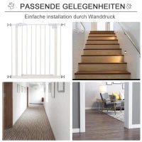 PawHut Türschutzgitter ohne bohren 74-80 cm einstellbar Treppenschutzgitter Absperrgitter mit Doppelter Verschluss Hunde Absperrgitter für Haustier Hundetürgitter Auto-Close Metall Kunststoff Weiß(m-6)