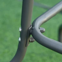 Outsunny Aquatex Glass Garden Table Curved Metal Frame Parasol Hole 4 Legs Outdoor Gre(m-11)