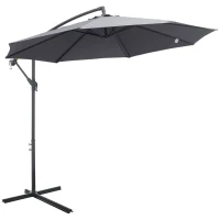 Outsunny 3(m) Garden Parasol Sun Shade Patio Banana Hanging Umbrella Cantilever with Crank Handle and Cross Base Grey(m-1)