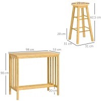 HOMCOM Ensemble table de bar rectangulaire + 2 tabourets ronds bambou avec repose-pieds 3 pièces 98 x 53 x 90 cm bois naturel(m-3)
