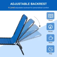 Outsunny Folding Sun Lounger 2m with 3 Positions Adjustable Backrest 600 D Texteline for Camping Hiking Picnic Blue(m-4)