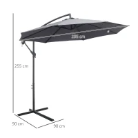 Outsunny 3(m) Garden Parasol Sun Shade Patio Banana Hanging Umbrella Cantilever with Crank Handle and Cross Base Grey(m-3)