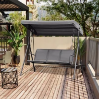 Outsunny 3 Seater Garden Swing Bench, Outdoor Swing Chair Hammock with Adjustable Canopy and Steel Frame, Grey(m-11)