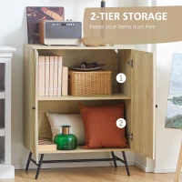 HOMCOM Dulap  de depozitare din ratan cu depozitare pe 2 niveluri si usi duble pentru bucatarie, dormitor, living, Natural(m-5)