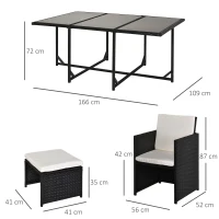 Outsunny Rattan Dining Set Garden Furniture Patio set 11 PC with Cushion Black /Milk White(m-3)