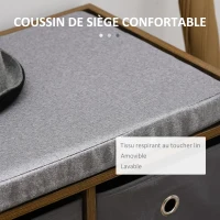 HOMCOM Banc à chaussures design industriel - 3 tiroirs et coussin polyester gris inclus(m-7)
