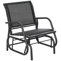 Outsunny Outdoor Garden Glider Chair, Metal Frame Single Armchair Swing Seater w/ Breath Mesh Fabric Seat, Curved Backrest, Armrests, for Living Room, Patio, Porch, Dark Grey