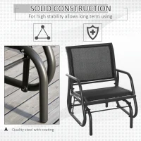 Outsunny Outdoor Glider Rocking Chair w/ Weather & UV Resistance Quick-drying Mesh Seat for Porch, Yard Grey/Black(m-6)