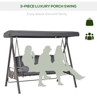 Outsunny 3 Seat Garden Swing Chair Steel Swing Bench w/ Cushions Cup Trays(m-6)