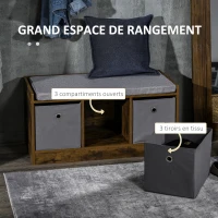 HOMCOM Banc à chaussures design industriel - 3 tiroirs et coussin polyester gris inclus(m-5)