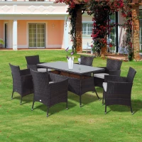 Outsunny 7 Pcs Rattan Dining Set-Brown(m-12)