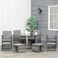 Outsunny 8-Seater Rattan Furniture Set Wicker Weave Patio Dining Table Seat(m-11)