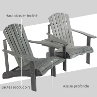 Fauteuils de Jardin Adirondack avec Table Basse, Espace Insertion Parasol, étagère Bois Sapin pré-huilé Peint Gris(m-5)