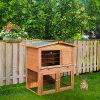PawHut Rabbit Hutch Outdoor Guinea Pig Hutch 2-Tier Bunny Cage with No-Leak Tray 100.5 x 55 x 101 cm(m-14)