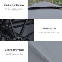 Outsunny 3m Cantilever Parasol, Hanging Parasol, with Double Roof, LED Solar lights, Crank, 8 Sturdy Ribs and Cross Base for Outdoor, Garden(m-7)