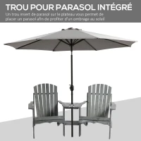 Fauteuils de Jardin Adirondack avec Table Basse, Espace Insertion Parasol, étagère Bois Sapin pré-huilé Peint Gris(m-4)