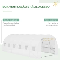 Outsunny Cobertura de Estufa de Túnel 6x3x2m Cobertura de Substituição de Estufa com 12 Janelas e Portas Enroláveis Branco(m-4)