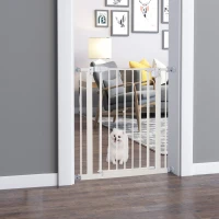 PawHut Türschutzgitter ohne bohren 74-80 cm einstellbar Treppenschutzgitter Absperrgitter mit Doppelter Verschluss Hunde Absperrgitter für Haustier Hundetürgitter Auto-Close Metall Kunststoff Weiß(m-2)