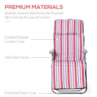 Outsunny Set of 2 Foldable Patio Sun Lounger Adjustable Garden Recliner Seat Red/White(m-7)