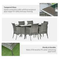 Outsunny 6-Seater Rattan Garden Table & Chairs, Rattan Dining Set, Garden Furniture Patio Rectangular Table Cube Chairs Outdoor, Grey(m-6)