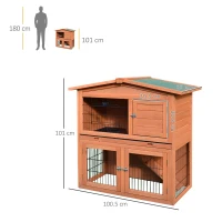 PawHut Rabbit Hutch Outdoor Guinea Pig Hutch 2-Tier Bunny Cage with No-Leak Tray 100.5 x 55 x 101 cm(m-3)