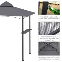 Outsunny 2.5M (8ft) New Double-Tier BBQ Gazebo Grill Canopy Barbecue Tent Shelter Patio Deck Cover - Grey(m-5)