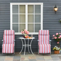 Outsunny Set of 2 Foldable Patio Sun Lounger Adjustable Garden Recliner Seat Red/White(m-14)