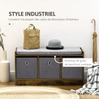 HOMCOM Banc à chaussures design industriel - 3 tiroirs et coussin polyester gris inclus(m-4)