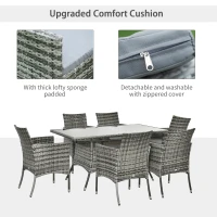 Outsunny 6-Seater Rattan Garden Table & Chairs, Rattan Dining Set, Garden Furniture Patio Rectangular Table Cube Chairs Outdoor, Grey(m-7)