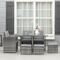 Outsunny 8-Seater Rattan Furniture Set Wicker Weave Patio Dining Table Seat(m-13)